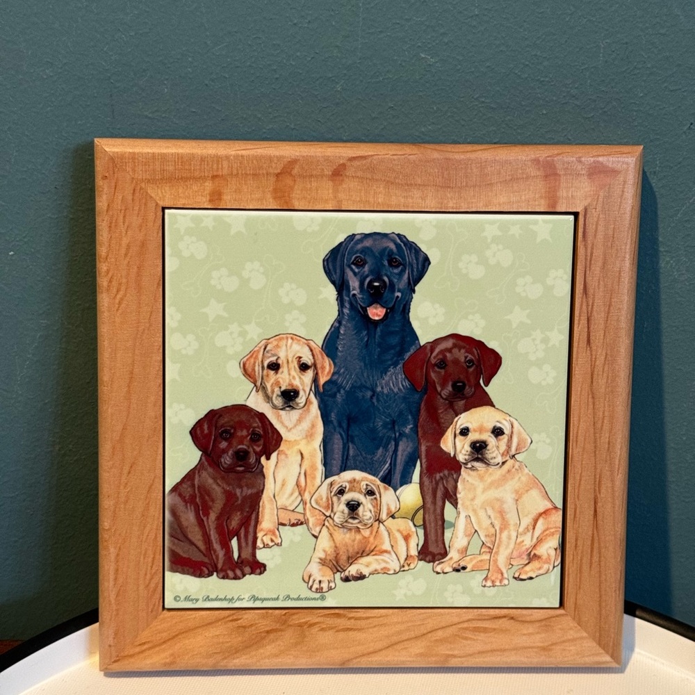 Mary Badenhop Labrador Lab Group Dog Framed Ceramic Wall Decor /Trivet 8" Square